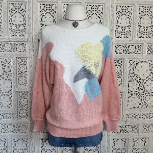 Vintage Maurada Pink Pastel Slouchy Sweater With Pearl Details Sz‎ Small